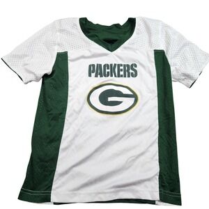 Green Bay Packers Football Jersey Boys Medium Green White NFL FLAG Reversible